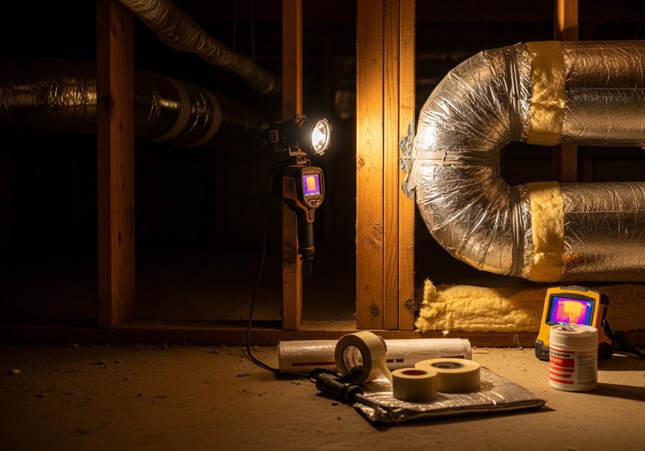 HVAC duct inspection and repair work in Hardin Valley home crawlspace