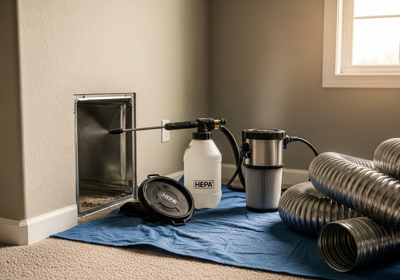 Professional air duct cleaning equipment and sanitization service in Sequoyah Hills home