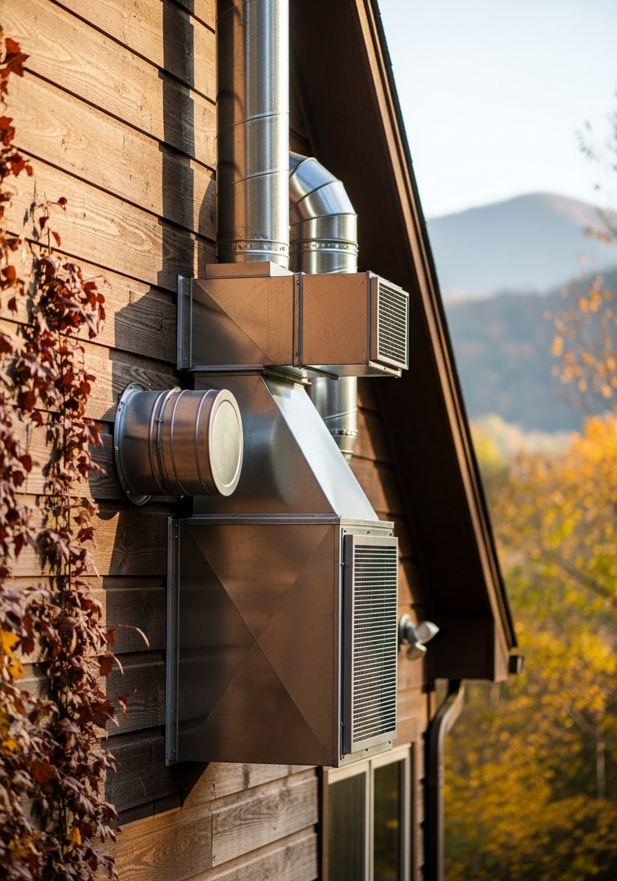 A Gatlinburg vacation rental home nestled among trees with mountain views and welcoming entrance.