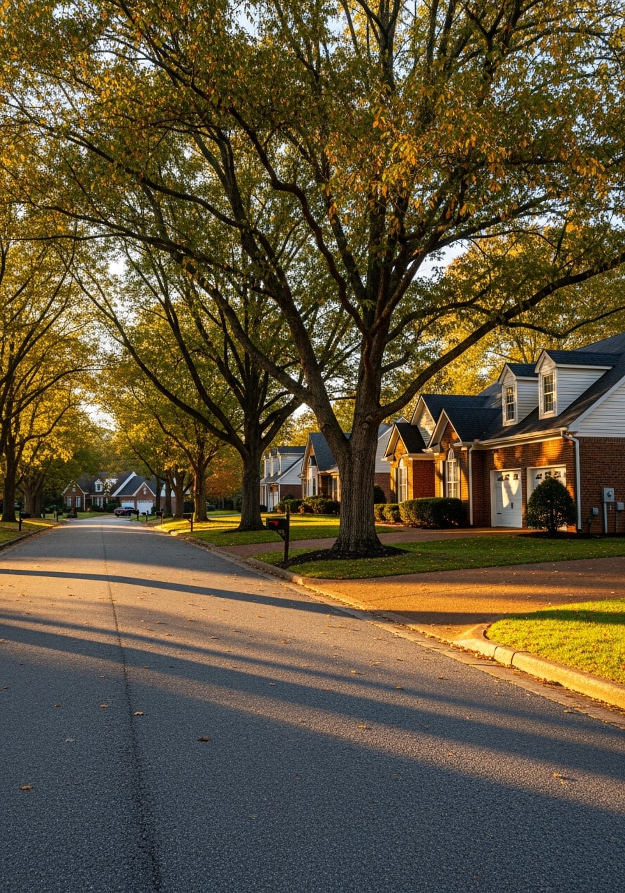 A typical Knoxville residential street with mature trees and well-maintained homes in a quiet neighborhood.